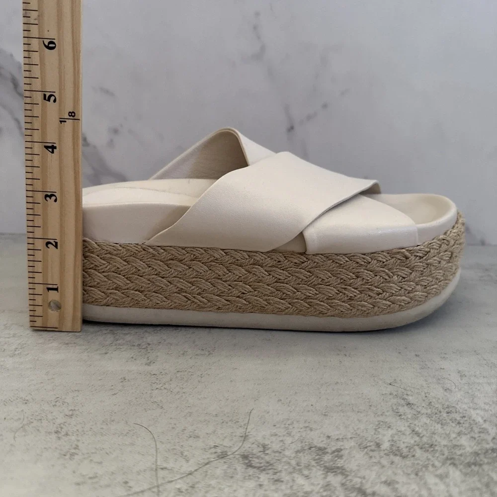 Equitare Platform Sandals Womens 8.5 Beige Espadrille Wedge Slides Spain